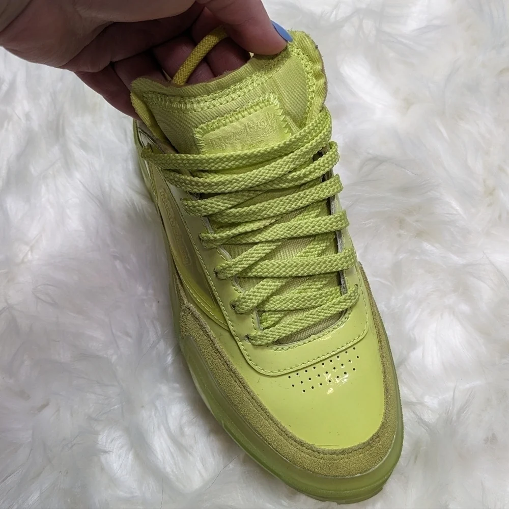 Reebok X Cardi B Club C Chunky Platform Sneakers in High‎ Vis Green Size 36.5